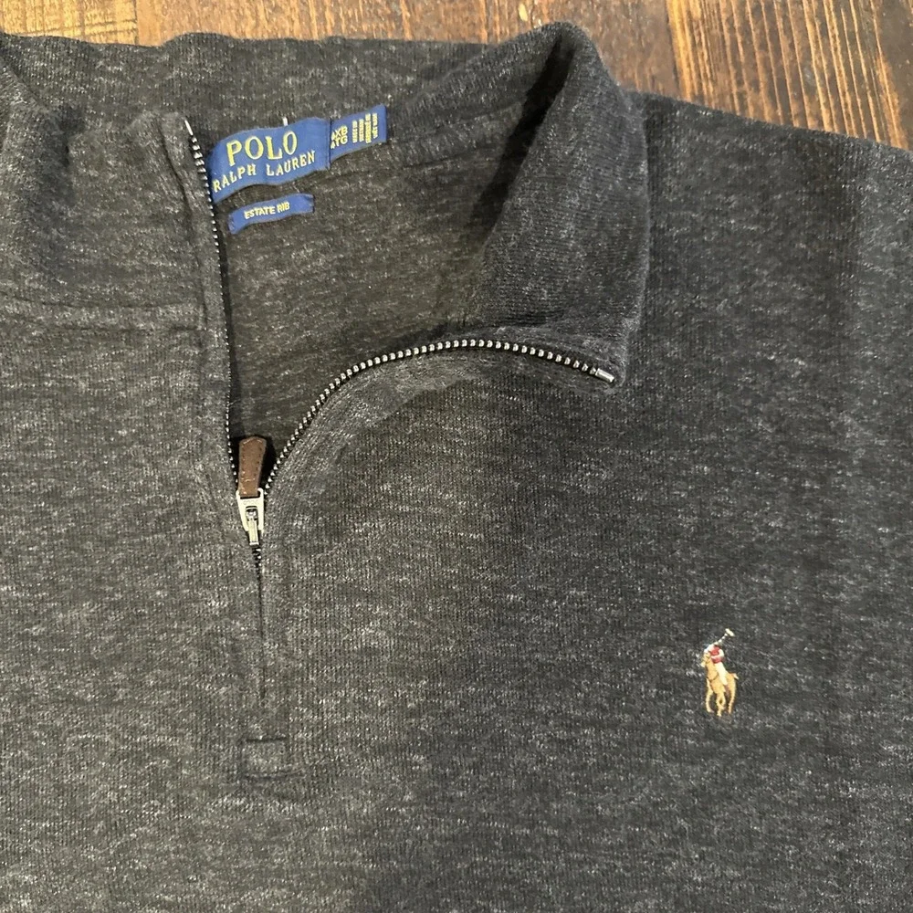 Polo‎ Ralph Lauren Sweater Mens 4XB 1/4 Zip Pony Estate Rib Heather Black